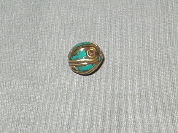 Turquoise Inlay Brass Beads - Tibetan Design
