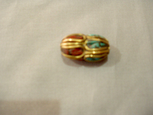 Handmade Beads for Jewelry Making - Turquoise Coral Inlay Brass Beads