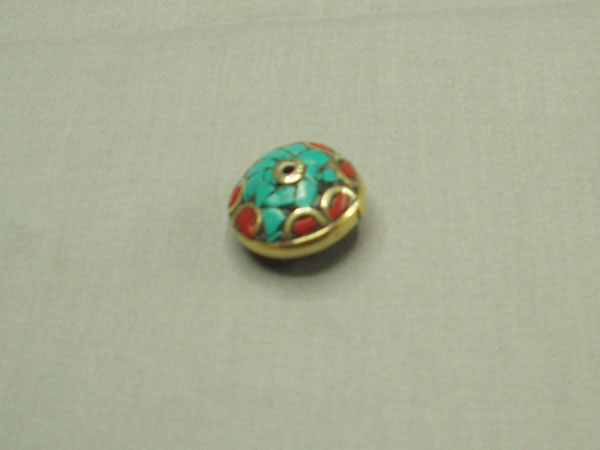 Turquoise Inlay Brass Beads - Tibetan Design